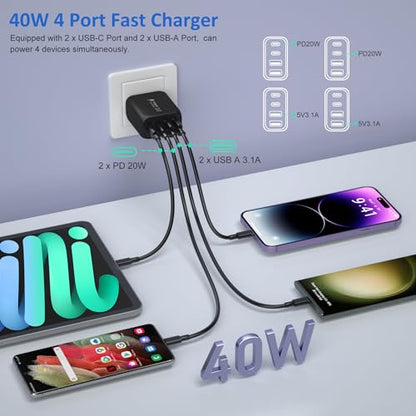Type C Wall Charger,38W Dual-Port USB C Car Charger with 6ft USB C Cable