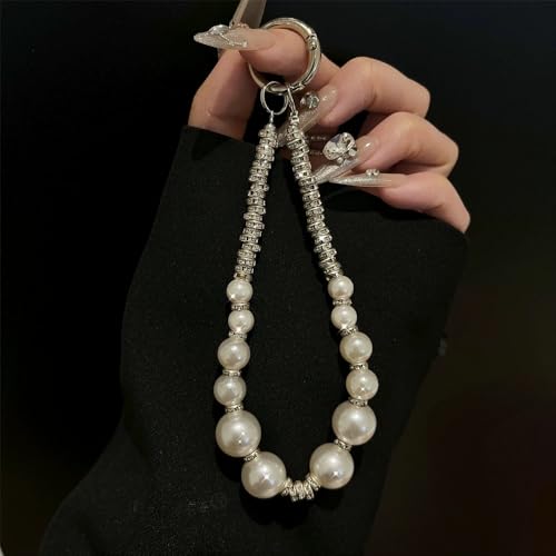 2 Pieces Phone Wrist Strap Pearl Beaded Phone Charm Cell Phone Strap Detachable with Tether Tab, Hands-Free Wristlet Bracelet