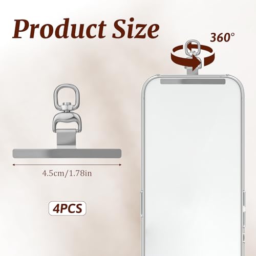 4 Pack Phone Tether Tab, 360° Rotatable Cell Phone Lanyard Patch Ultra-Thin Sliver Universal Stainless Steel Cellphone Lanyard Tab Metal Replacement Patch for Cellphone and Most Smartphones