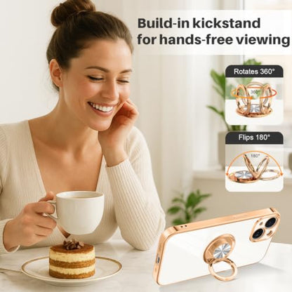 Dinick White for iPhone 15 Case with Ring Holder Kickstand - color: White, size: 6.1'' iPhone 15