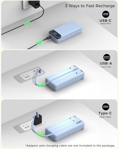 Portable Charger 40000mAh Power Bank, PD 22.5W Fast Charging - color: Blue