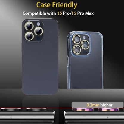 Camera Lens Protector for iPhone 15 Pro/15 Pro Max, Diamond Gold - color: Diamond Gold
