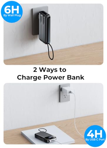 Portable Charger 50000mAh, Power Bank with Built-in Cables & Wall Plug - color: Black