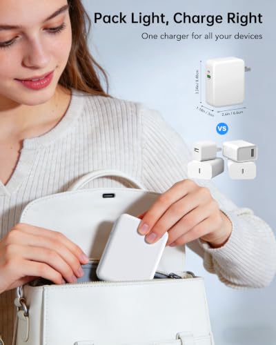 40W Retractable Wall Charger, 4-in-1Fast Phone Charger Wall Plug for Travel