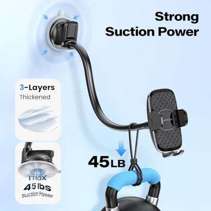 APPS2Car 14'' Gooseneck Car Truck Phone Holder, Windshield Phone Mount - color: Black Plaid + Extendable Foot Pad