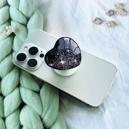 Expandiing Moblile Phone Grip Heart Glass Holder for Smartphones, Cell Phone Collapsible Stand（ Purple Star Black