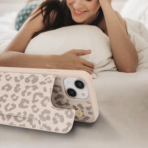 iCoverCase Compatible with iPhone 13 Mini Case with Card Holder, Wallet Phone Case for Women Men RFID Blocking PU Leather Protective Case 5.4 Inch (Beige Leopard) - color: Beige Leopard