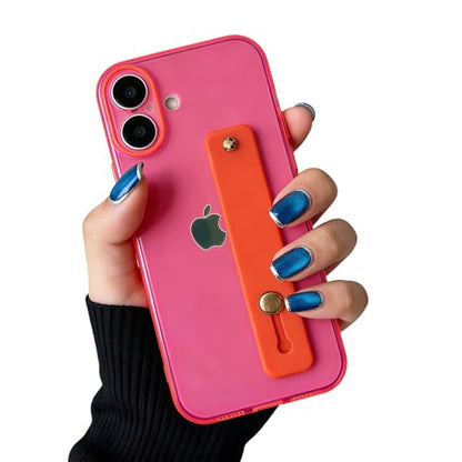 Strap Case for iPhone 17 with Stand, Neon Magenta | Wrist Strap Kickstand, Adjustable Finger Hand Grip Loop, Slim Transparent Anti-Scratch Back, Soft Bumper Phone Cover - color: Neon Magenta, size: iPhone 17