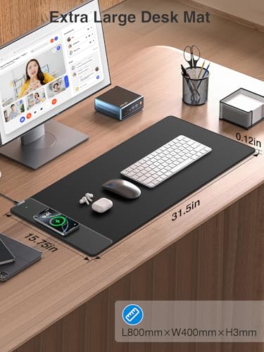 Wireless Charging Mouse Pad, 31.5"x15.8" Large Desk Mat, Smooth Glide - color: Black-31.5"x15.8"