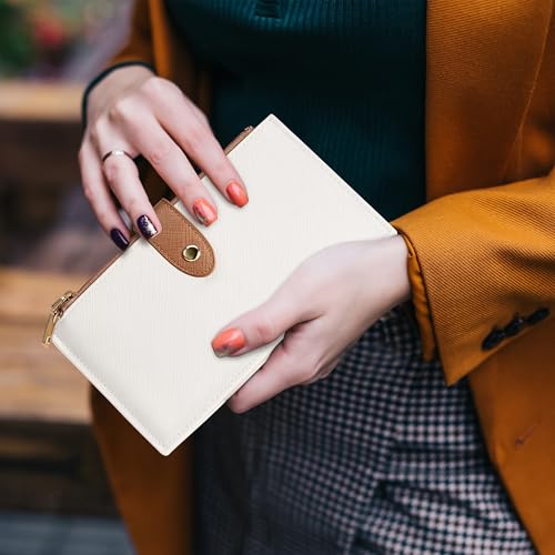 Travelambo RFID Wallet Women Bifold Multi Card Wallet Case with Zipper Pocke Credit Card Holder for Women - color: Beige & Deep Brown