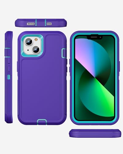 iPhone 13& iPhone 14 Heavy-Duty Case, Military-Grade Shockproof Protection, Includes 2 Tempered Glass Screen Protectors - Purple Blue - color: Purple Blue