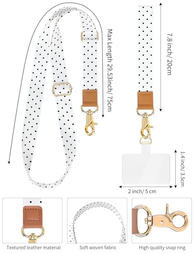 Phone Lanyard Crossbody Strap, Adjustable Neck Strap and Wristlet Strap for Phone Wallet ID Badge with 2 Phone Tabs - color: White Dots