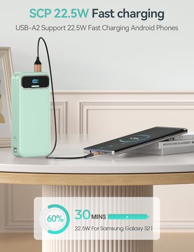 aonidi Portable Charger 20000mAh with Built-in Cables&AC Wall Plug, Green - color: Lime