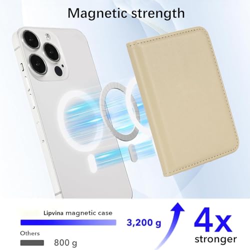 Lipvina For MagSafe Wallet with Kickstand - Magnetic Card Holder RFID Blocking Compatible with iPhone 17/16/15/14/13/12 Series Pro/Max/Plus (Beige) - color: Beige