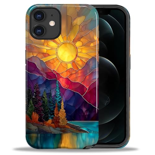 DAIZAG Case for iPhone 11,Mountain Range Sunrise Stained Glass Full-Body Design Hybrid Dual Protection Soft TPU Hard PC Shockproof Scratch-Resistant Protective Cover Phone Case for Men Women - color: Mountain Range Sunrise Stained Glass, size: iPhone 11