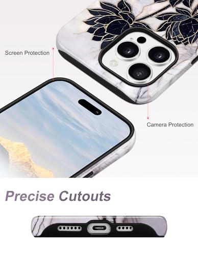 Jusy Magnetic Stained Glass Floral Case for iPhone 14 Pro, Black Lotus | Compatible with MagSafe, Cute Aesthetic Flower Design, TPU and PC Protective Phone Cover - color: Black Lotus