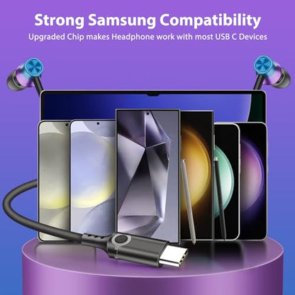 Jiunai USB C Earbuds for iPhone 18 Pro Headphones with Mic Gradient Purple - color: Gradient Purple