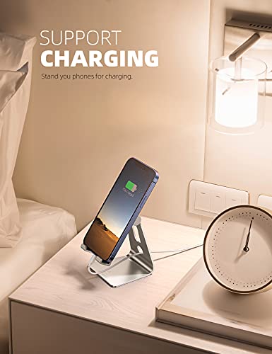Lamicall Aluminum Cell Phone Stand, Adjustable Desk Phone Holder for iPhone - color: Silver