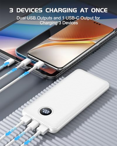 10000mAh Portable Power Bank with USB-C 15W PD Fast Charging - Fiber White - color: Fiber White