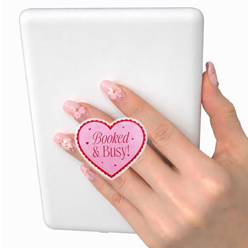 Cute Pink Heart Expandable Collapsible Grip, for with Kindle E-Readers, iPhones and Smartphones,Rotating Folding Elastic Base, A Gift for Book Lover - color: Booked&Busy