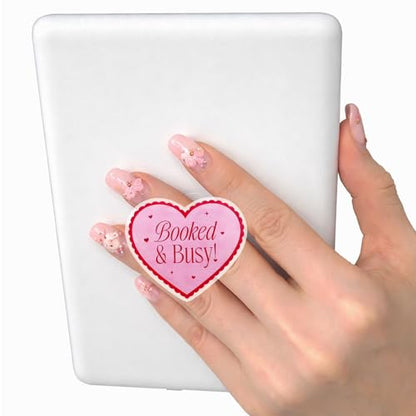 Cute Pink Heart Expandable Collapsible Grip, for with Kindle E-Readers, iPhones and Smartphones,Rotating Folding Elastic Base, A Gift for Book Lover - color: Booked&Busy