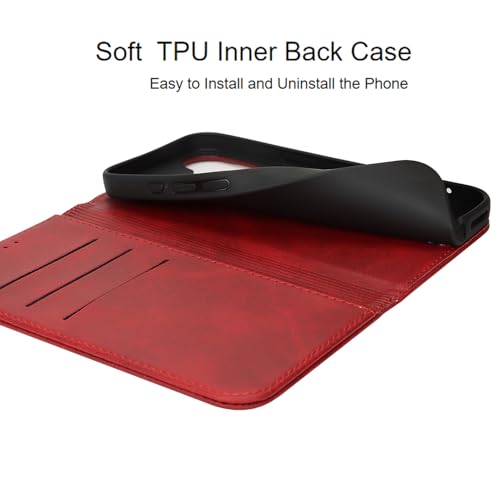 Wallet Case for iPhone 16,Premium PU Leather Flip Folio Case with Card Slot,Stand Holder and Magnetic Closure TPU Shockproof Interior Protective Case,6.1 Inch,Red | Premium PU Leather, Flip Folio Purse Case, with Card Slot, Stand Holder,Magnetic Closure,
