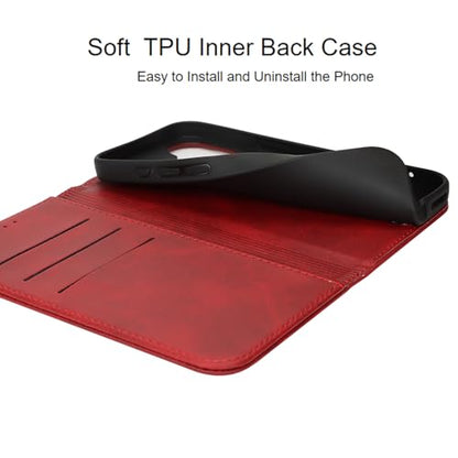 Wallet Case for iPhone 16,Premium PU Leather Flip Folio Case with Card Slot,Stand Holder and Magnetic Closure TPU Shockproof Interior Protective Case,6.1 Inch,Red | Premium PU Leather, Flip Folio Purse Case, with Card Slot, Stand Holder,Magnetic Closure,