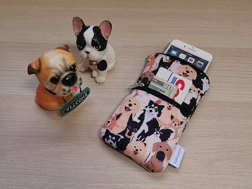 Tainada 2-Zip Neck Phone Pocket Bag w/Belt Loop (Doodle Dogs Style 1) | For Men/Women; Water-resistant neoprene pouch, shockproof, lightweight, w/carabiner; Compatible with most of smartphones - color: Mosaic Pattern 1