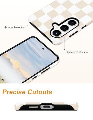 Magnetic Checkered Case for Samsung Galaxy A16 5G, Beige | Compatible with MagSafe, Cute Aesthetic Checkerboard, Soft TPU and Hard PC Protective Phone Cover for Women Girls - color: Beige Checkered