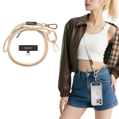 MAGEASY Universal Cell Phone Lanyard - Anti-Theft Rope Crossbody Phone Strap for iPhone 17 Pro Max & Most Smartphones, for Men & Women | 6mm Rose - color: Rose