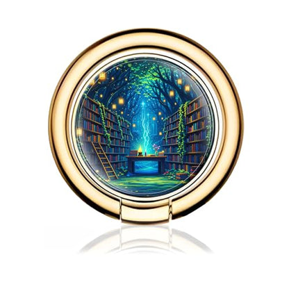 Cell Phone Ring Holder, Cute Metal Phone Grip Stand Finger Ring Kickstand, Flexible 360°Rotation Phone Tablet Case Accessories Compatible with Most Phones Forest Book Shelf - color: Forest Book Shelf