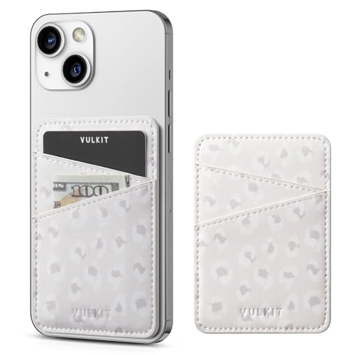 VULKIT Phone Card Holder Wallet Leather Adhesive Pocket RFID Blocking Credit Card Sleeves Stick Back of Phone Smartphones - color: Leopard