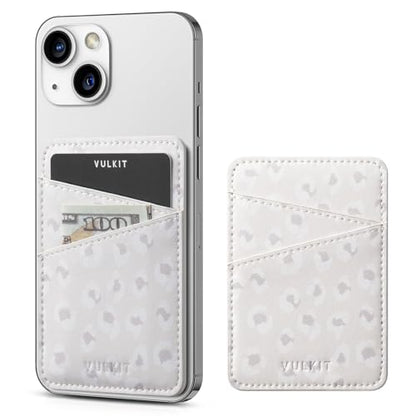 VULKIT Phone Card Holder Wallet Leather Adhesive Pocket RFID Blocking Credit Card Sleeves Stick Back of Phone Smartphones - color: Leopard