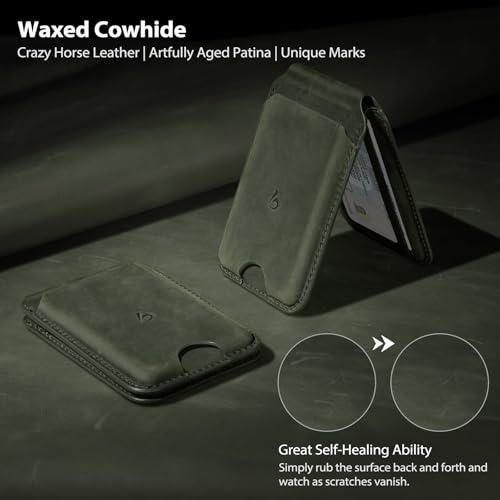 Belemay Crazy Horse Leather Magnetic Wallet for MagSafe Adjustable Stand - color: Pine Green