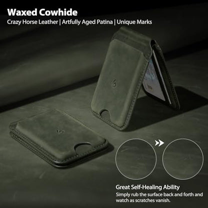 Belemay Crazy Horse Leather Magnetic Wallet for MagSafe Adjustable Stand - color: Pine Green