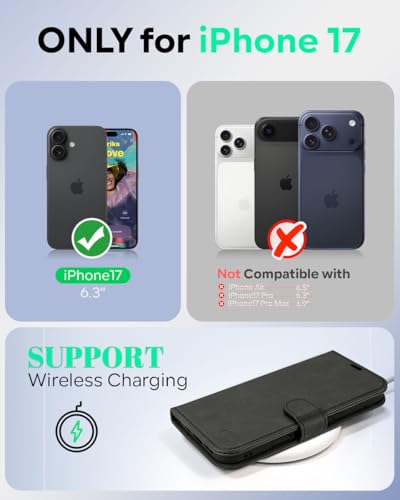 OCASE for iPhone 17 Wallet Case, Card Holder, Graphite | RFID Blocking, Kickstand, Magnetic Closure, PU Leather Flip Folio, Shockproof TPU Shell, Protective Phone Cover (6.3") 2025 - color: Graphite