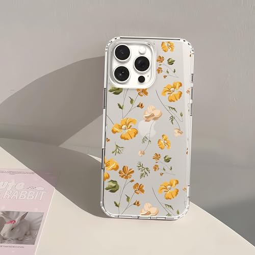 IAIYOXI Clear Case for iPhone 16 Pro, [Crystal Clear Military-Grade Drop Protection], Non-Yellowing, Slim Lightweight Transparent TPU Bumper Phone Case Cover Design - Yellow Flower - color: Yellow Flowers, size: iPhone 16 Pro
