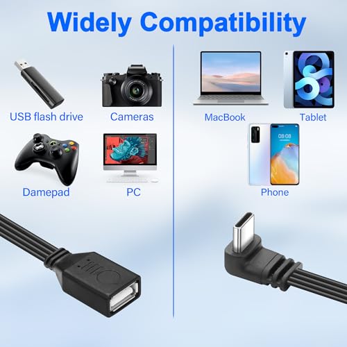 90 Degree Right Angle USB C2.0 Cable Type C to USB Female OTG Adapter Cable USB Type C Flat Short Cable,Universal Tablet, USB Flash Drive Laptop 11.8in/30CM (Up/Down Angle)