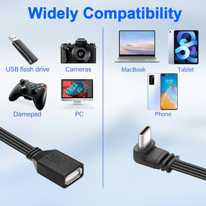 90 Degree Right Angle USB C2.0 Cable Type C to USB Female OTG Adapter Cable USB Type C Flat Short Cable,Universal Tablet, USB Flash Drive Laptop 11.8in/30CM (Up/Down Angle)