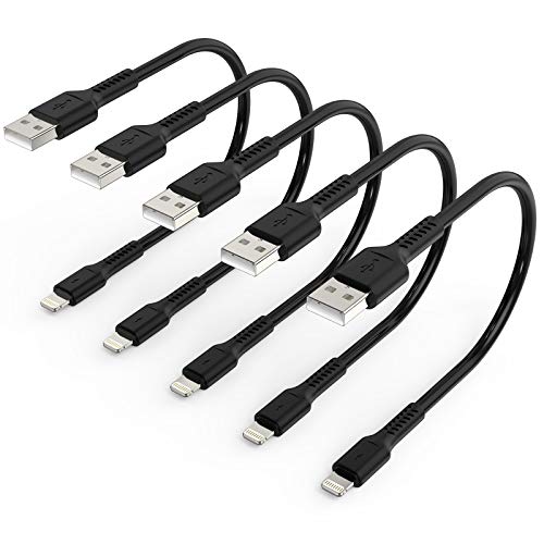 6 inch iPhone Charge Cable Short, 0.5ft 5Pack USB to Lightning Cord for Fast Charging Stations Compatible with Apple iPhone 12 11 Pro Max Xs 8 7 6 5 Plus, iPad Air/Mini - color: Black, size: 0.5 feet