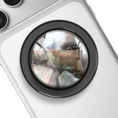 Natural Sea Shell Mother of Pearl Black Clear Magnetic Phone Grip Compatible with Magsafe，Collapsible Mobile Phones Stand Holder for Smartphone Tablet Cell Phone Accessory - Black and White - color: Black and White