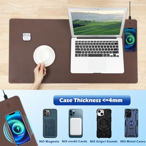Wireless Charging Desk Mat, Mouse Pad, Brown-R, 36x17 inch - color: Brown-r, size: 36" x 17"