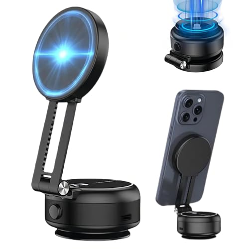 Electric Vacuum Magnetic Suction Phone Holder, Adjustable Foldable Smartphone Stand, Electronic Vacuum and Magnetic Adsorption,Compatible with iPhone 16/15/14/13/12 and Most Smartphones
