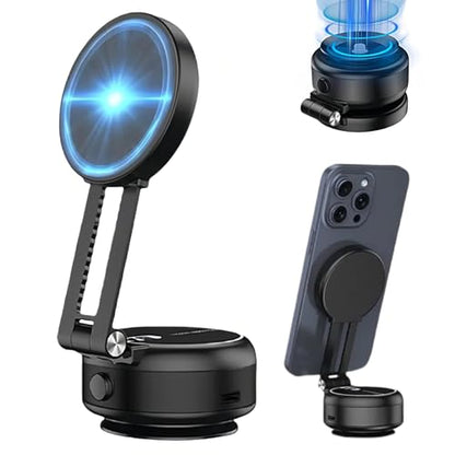 Electric Vacuum Magnetic Suction Phone Holder, Adjustable Foldable Smartphone Stand, Electronic Vacuum and Magnetic Adsorption,Compatible with iPhone 16/15/14/13/12 and Most Smartphones