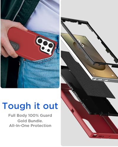 AICase for Samsung Galaxy S25 Ultra Case Built-in Stand,3 in 1 Heavy Duty Drop Protection Full Body Rugged Shockproof Military Protective Tough Durable Cover for Samsung Galaxy S25 Ultra 5G_4 - color: Red with Stand