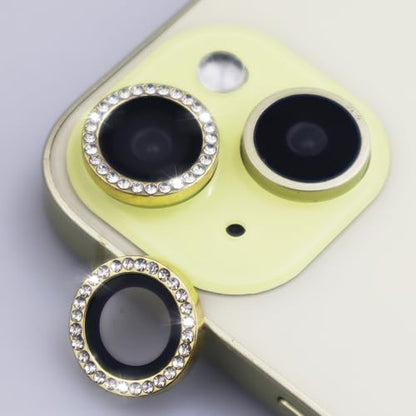 Camera Lens Protector for iPhone 15/15 Plus/14/14 Plus Bling Diamond Metal Ring Rhinestone Tempered Glass Lens Cover Accessories (Gold) - color: Gold