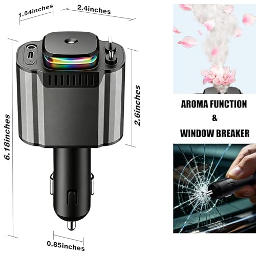 Fast Charging Car Charger Retractable 120W, Car Accessories Cigarette Lighter Adapter with Cable USB-C & Lighting, Function Window Breaker Aroma Ambient Light, Auto Gifts for Driver Traveler Men Women