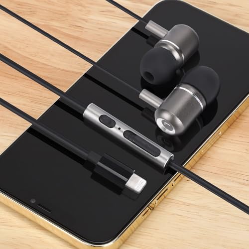 TRON Wired L conection Headphones Earbuds with Mic – in-Ear Headphones with Volume Control, Hi-Fi Sound, Noise-Isolating Design, Chip Connection, Leather Case Included for iPhone, TR54 - style: TRON Wired Earbuds with AUX Connector, In-Ear Headphones with
