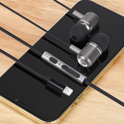 TRON Wired L conection Headphones Earbuds with Mic – in-Ear Headphones with Volume Control, Hi-Fi Sound, Noise-Isolating Design, Chip Connection, Leather Case Included for iPhone, TR54 - style: TRON Wired Earbuds with AUX Connector, In-Ear Headphones with