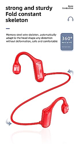 Bone Conduction Headphones - 2024 New Waterproof Bone Conduction Head Phones with Mic - color: Red